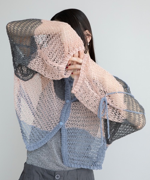 VACANCY(ヴァカンシー)の「透かし編みウェーブリボンカーディガン(カーディガン/ボレロ・レディース・グリーン/ブラック/ブルー・FREE)」の1枚目の写真