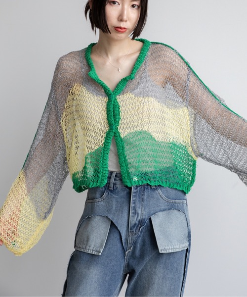 VACANCY(ヴァカンシー)の「透かし編みウェーブリボンカーディガン(カーディガン/ボレロ・レディース・グリーン/ブラック/ブルー・FREE)」の18枚目の写真