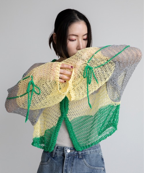 VACANCY(ヴァカンシー)の「透かし編みウェーブリボンカーディガン(カーディガン/ボレロ・レディース・グリーン/ブラック/ブルー・FREE)」の19枚目の写真