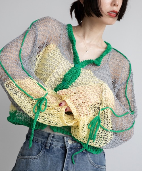 VACANCY(ヴァカンシー)の「透かし編みウェーブリボンカーディガン(カーディガン/ボレロ・レディース・グリーン/ブラック/ブルー・FREE)」の17枚目の写真