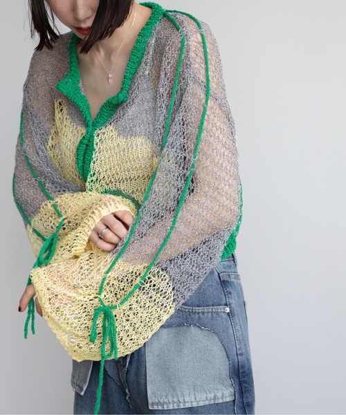 VACANCY(ヴァカンシー)の「透かし編みウェーブリボンカーディガン(カーディガン/ボレロ・レディース・グリーン/ブラック/ブルー・FREE)」の16枚目の写真