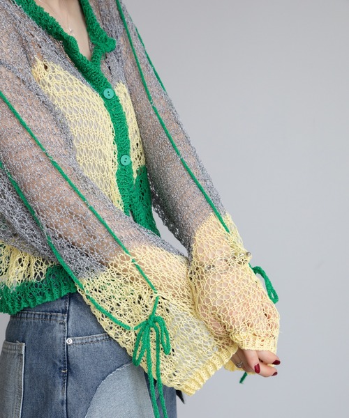 VACANCY(ヴァカンシー)の「透かし編みウェーブリボンカーディガン(カーディガン/ボレロ・レディース・グリーン/ブラック/ブルー・FREE)」の15枚目の写真