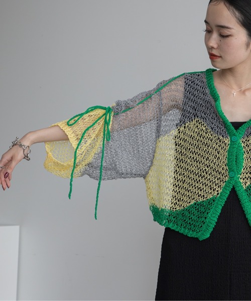VACANCY(ヴァカンシー)の「透かし編みウェーブリボンカーディガン(カーディガン/ボレロ・レディース・グリーン/ブラック/ブルー・FREE)」の6枚目の写真