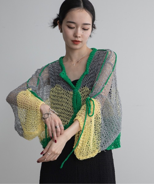 VACANCY(ヴァカンシー)の「透かし編みウェーブリボンカーディガン(カーディガン/ボレロ・レディース・グリーン/ブラック/ブルー・FREE)」の5枚目の写真