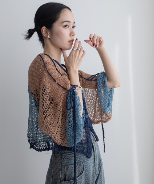 VACANCY(ヴァカンシー)の「透かし編みウェーブリボンカーディガン(カーディガン/ボレロ・レディース・グリーン/ブラック/ブルー・FREE)」の10枚目の写真