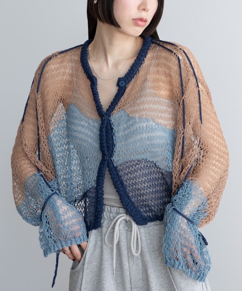 VACANCY(ヴァカンシー)の「透かし編みウェーブリボンカーディガン(カーディガン/ボレロ・レディース・グリーン/ブラック/ブルー・FREE)」の12枚目の写真