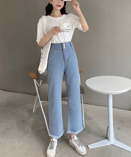 Miniministore(ミニミニストア)の「裾フリンジ9分丈デニムパンツハイウエスト(デニムパンツ・レディース・サックスブルー/インディゴブルー・L/S/XL/M)」の22枚目の写真