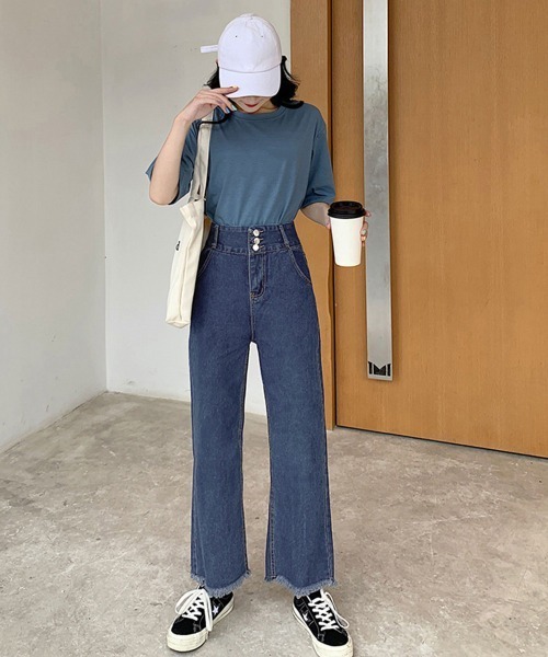 Miniministore(ミニミニストア)の「裾フリンジ9分丈デニムパンツハイウエスト(デニムパンツ・レディース・サックスブルー/インディゴブルー・L/S/XL/M)」の16枚目の写真