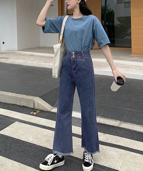 Miniministore(ミニミニストア)の「裾フリンジ9分丈デニムパンツハイウエスト(デニムパンツ・レディース・サックスブルー/インディゴブルー・L/S/XL/M)」の18枚目の写真