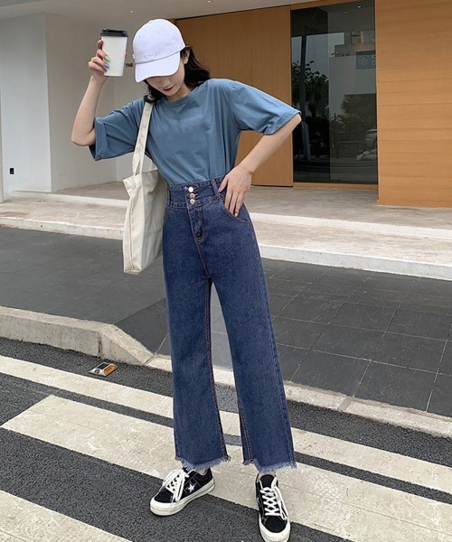 Miniministore(ミニミニストア)の「裾フリンジ9分丈デニムパンツハイウエスト(デニムパンツ・レディース・サックスブルー/インディゴブルー・L/S/XL/M)」の19枚目の写真
