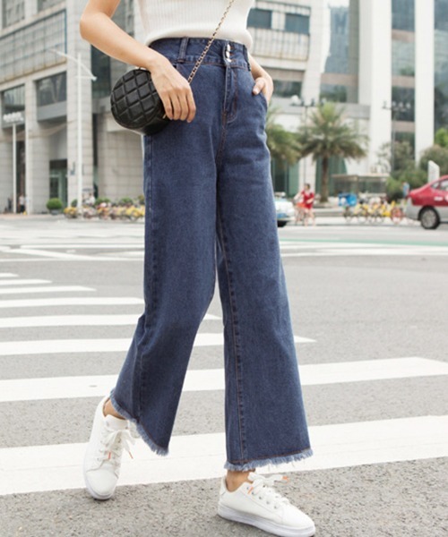 Miniministore(ミニミニストア)の「裾フリンジ9分丈デニムパンツハイウエスト(デニムパンツ・レディース・サックスブルー/インディゴブルー・L/S/XL/M)」の20枚目の写真
