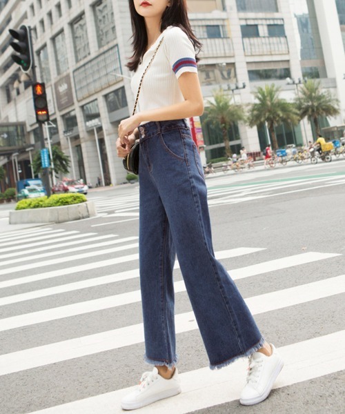Miniministore(ミニミニストア)の「裾フリンジ9分丈デニムパンツハイウエスト(デニムパンツ・レディース・サックスブルー/インディゴブルー・L/S/XL/M)」の9枚目の写真