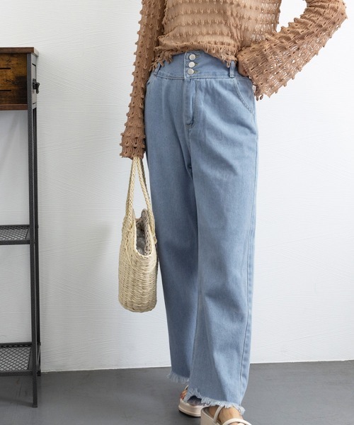Miniministore(ミニミニストア)の「裾フリンジ9分丈デニムパンツハイウエスト(デニムパンツ・レディース・サックスブルー/インディゴブルー・L/S/XL/M)」の10枚目の写真