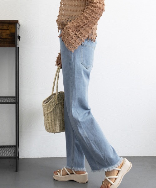 Miniministore(ミニミニストア)の「裾フリンジ9分丈デニムパンツハイウエスト(デニムパンツ・レディース・サックスブルー/インディゴブルー・L/S/XL/M)」の11枚目の写真