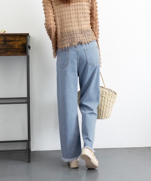 Miniministore(ミニミニストア)の「裾フリンジ9分丈デニムパンツハイウエスト(デニムパンツ・レディース・サックスブルー/インディゴブルー・L/S/XL/M)」の13枚目の写真