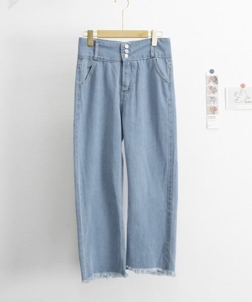Miniministore(ミニミニストア)の「裾フリンジ9分丈デニムパンツハイウエスト(デニムパンツ・レディース・サックスブルー/インディゴブルー・L/S/XL/M)」の14枚目の写真