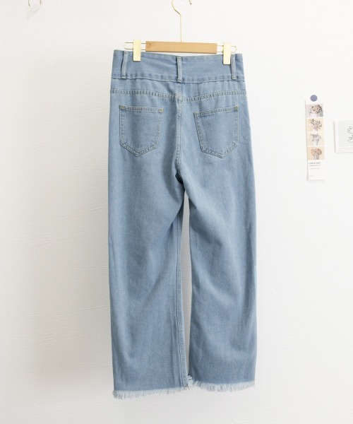 Miniministore(ミニミニストア)の「裾フリンジ9分丈デニムパンツハイウエスト(デニムパンツ・レディース・サックスブルー/インディゴブルー・L/S/XL/M)」の3枚目の写真