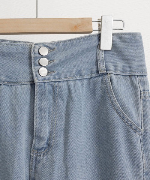 Miniministore(ミニミニストア)の「裾フリンジ9分丈デニムパンツハイウエスト(デニムパンツ・レディース・サックスブルー/インディゴブルー・L/S/XL/M)」の4枚目の写真