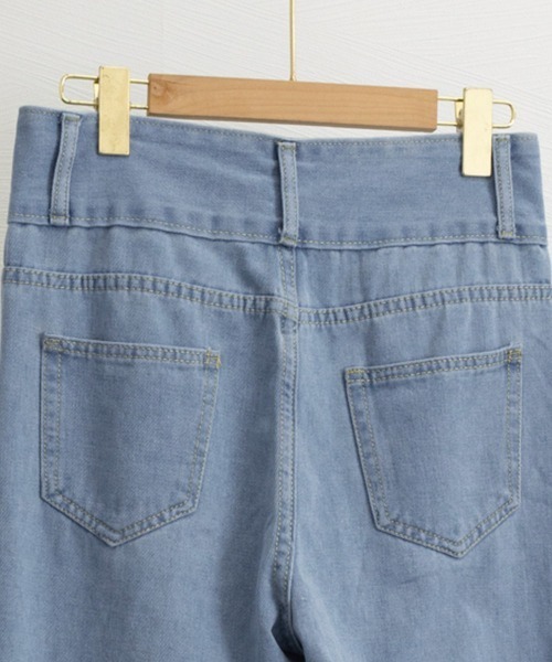 Miniministore(ミニミニストア)の「裾フリンジ9分丈デニムパンツハイウエスト(デニムパンツ・レディース・サックスブルー/インディゴブルー・L/S/XL/M)」の6枚目の写真
