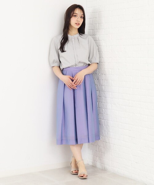 index（インデックス）の「◆UV カラーストライプバンドカラーブラウス【防シワ/イージーアイロン/洗濯機洗い可】（シャツ/ブラウス・レディース・ホワイト系5/パープル系1/グレー系2・36/38/40/42）」の9枚目の写真