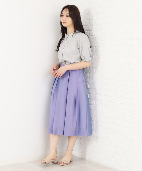 index（インデックス）の「◆UV カラーストライプバンドカラーブラウス【防シワ/イージーアイロン/洗濯機洗い可】（シャツ/ブラウス・レディース・ホワイト系5/パープル系1/グレー系2・36/38/40/42）」の10枚目の写真