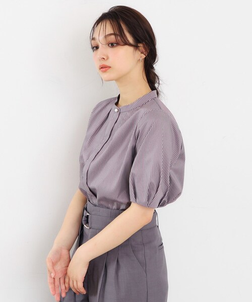index（インデックス）の「◆UV カラーストライプバンドカラーブラウス【防シワ/イージーアイロン/洗濯機洗い可】（シャツ/ブラウス・レディース・ホワイト系5/パープル系1/グレー系2・36/38/40/42）」の12枚目の写真