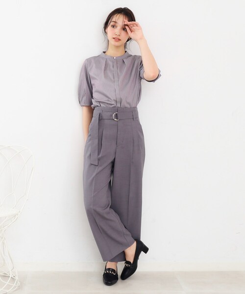 index（インデックス）の「◆UV カラーストライプバンドカラーブラウス【防シワ/イージーアイロン/洗濯機洗い可】（シャツ/ブラウス・レディース・ホワイト系5/パープル系1/グレー系2・36/38/40/42）」の5枚目の写真