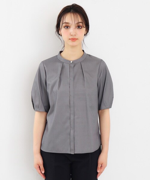 index（インデックス）の「◆UV カラーストライプバンドカラーブラウス【防シワ/イージーアイロン/洗濯機洗い可】（シャツ/ブラウス・レディース・ホワイト系5/パープル系1/グレー系2・36/38/40/42）」の13枚目の写真