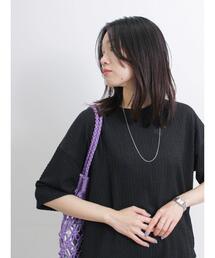 Samansa Mos2 blue | ◎膨れジャカードプルオーバー(Tシャツ/カットソー)