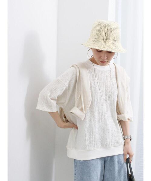 Samansa Mos2 blue（サマンサモスモスブルー）の「◎膨れジャカードプルオーバー（Tシャツ/カットソー・レディース・ブラック/オフホワイト/グリーン・F）」の6枚目の写真