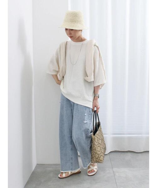 Samansa Mos2 blue（サマンサモスモスブルー）の「◎膨れジャカードプルオーバー（Tシャツ/カットソー・レディース・ブラック/オフホワイト/グリーン・F）」の21枚目の写真