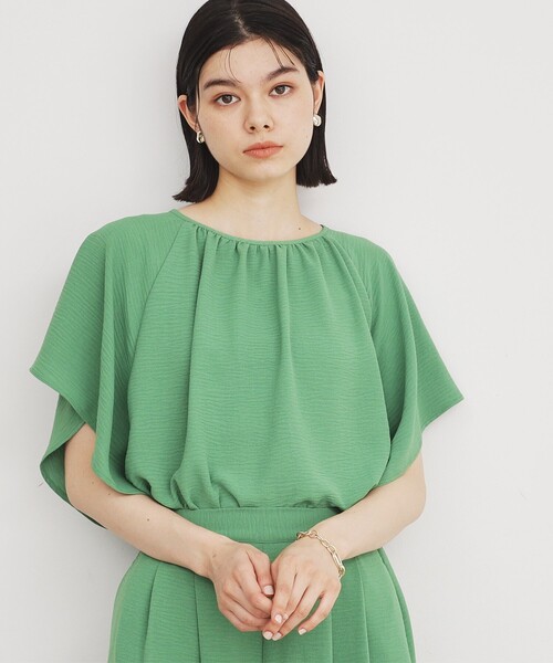 THE SHOP TK (ザ ショップ ティーケー )の「◆【涼しい!/シワになりにくい/吸水速乾/洗える】フレアスリーブブラウス(シャツ/ブラウス・レディース・ブラック/グリーン/ベージュ・12/13)」の1枚目の写真
