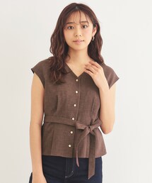 index | リネンタッチ フレンチリボンブラウス/セットアップ対応【洗濯機洗い可/イージーアイロン/吸水速乾/防シワ】(シャツ/ブラウス)