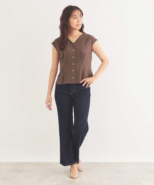 セール】《美人百花掲載》リネンタッチ フレンチリボンブラウス