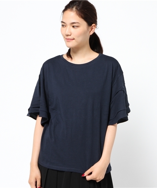 LBC（エルビーシー）の「コットン天竺ティアードスリーブ（Tシャツ/カットソー・レディース・オフホワイト/スカイブルー/ネイビー・MEDIUM/LARGE）」の3枚目の写真