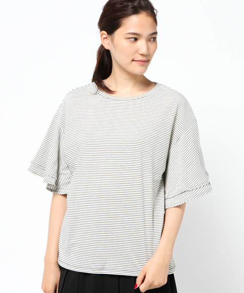 LBC（エルビーシー）の「コットン天竺ティアードスリーブ（Tシャツ/カットソー・レディース・オフホワイト/スカイブルー/ネイビー・MEDIUM/LARGE）」の2枚目の写真