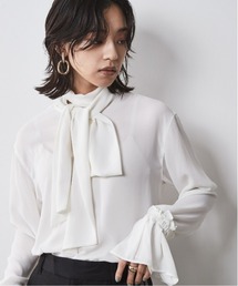 CHIC STYLE | 大きいサイズ フリルカフス付ボウタイブラウス シックスタイル(シャツ/ブラウス)
