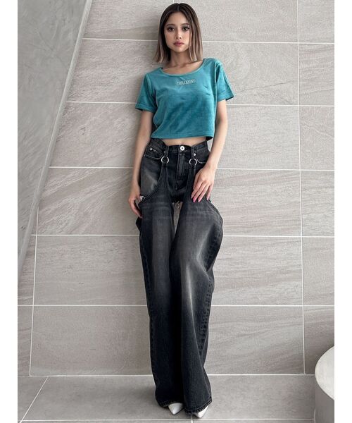 GYDA（ジェイダ）の「CHILLAXING embroideryベロアトップス（Tシャツ/カットソー・レディース・グリーン/ブラック/オフホワイト・FREE）」の10枚目の写真