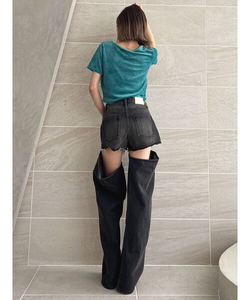 GYDA（ジェイダ）の「CHILLAXING embroideryベロアトップス（Tシャツ/カットソー・レディース・グリーン/ブラック/オフホワイト・FREE）」の7枚目の写真