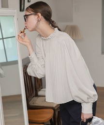 BONLECILL noir | 【BONLECILL noir】フリルネックボリュームスリーブプリーツブラウス(シャツ/ブラウス)