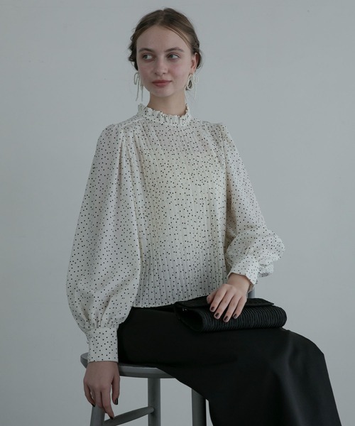 ラミーリネン✨BEARDSLEY フリルネックボリュームスリーブブラウス 