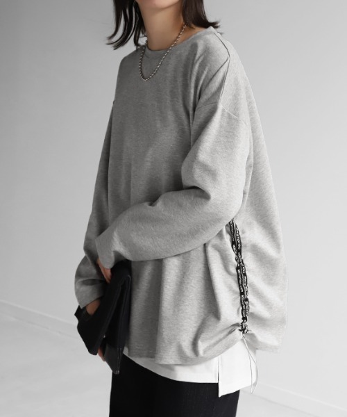 HUG.U(ハグユー)の「裾ドロストロンTカットソー(Tシャツ/カットソー・レディース・ホワイト/グリーン/グレー/ブルー/ブラック・FREE)」の3枚目の写真