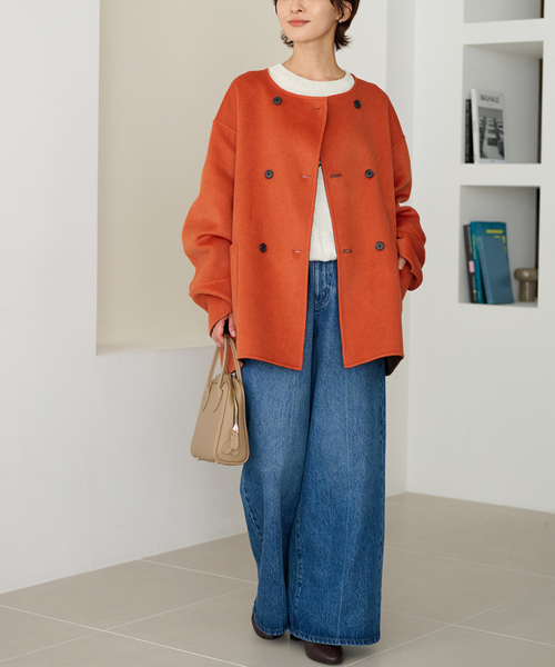 JOURNAL STANDARD relume(ジャーナルスタンダード レリューム)の「リバーシブルノーカラーショートコート(ノーカラーコート・レディース・ネイビー/ブラウン/グレー・38/36)」の5枚目の写真