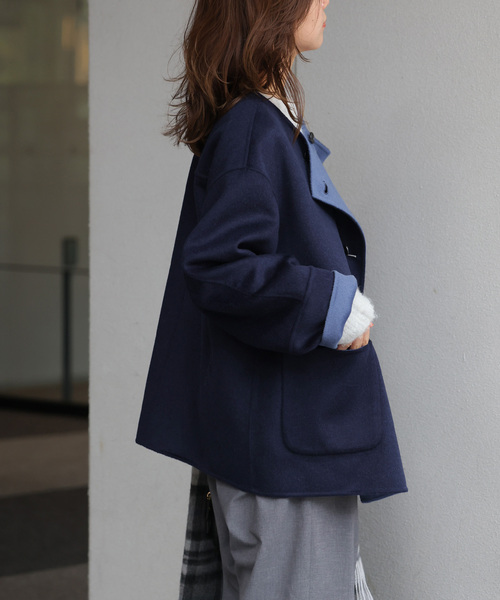 JOURNAL STANDARD relume(ジャーナルスタンダード レリューム)の「リバーシブルノーカラーショートコート(ノーカラーコート・レディース・ネイビー/ブラウン/グレー・38/36)」の17枚目の写真