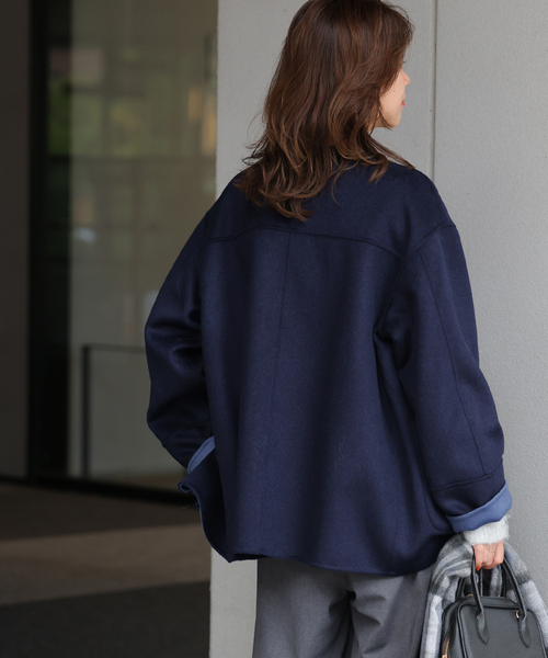 JOURNAL STANDARD relume(ジャーナルスタンダード レリューム)の「リバーシブルノーカラーショートコート(ノーカラーコート・レディース・ネイビー/ブラウン/グレー・38/36)」の12枚目の写真