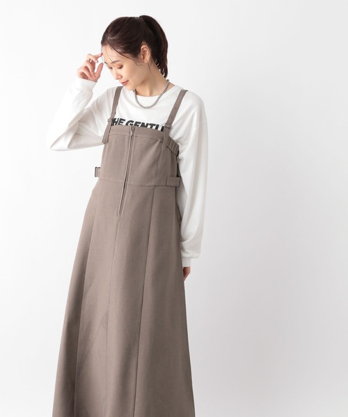 GLOBAL WORK（グローバルワーク）の「MATINEE LINE/お手入れらくらくSET UPジャンパースカート/140452（ジャンパースカート・レディース・ライトベージュ/ブラウン/チャコール・FREE）」の3枚目の写真