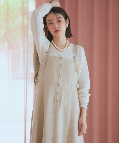 GLOBAL WORK（グローバルワーク）の「MATINEE LINE/お手入れらくらくSET UPジャンパースカート/140452（ジャンパースカート・レディース・ライトベージュ/ブラウン/チャコール・FREE）」の6枚目の写真