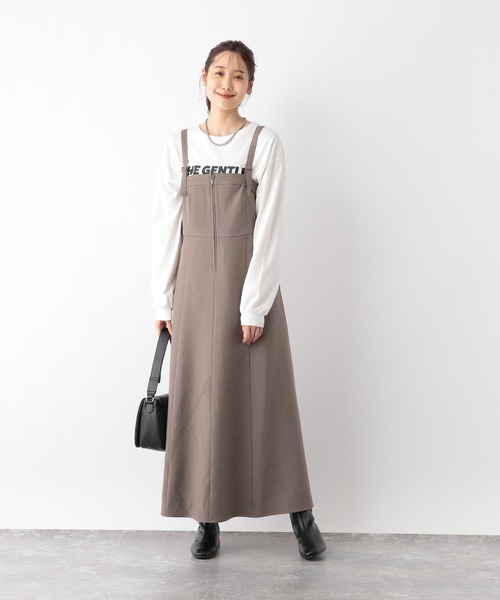 GLOBAL WORK（グローバルワーク）の「MATINEE LINE/お手入れらくらくSET UPジャンパースカート/140452（ジャンパースカート・レディース・ライトベージュ/ブラウン/チャコール・FREE）」の12枚目の写真