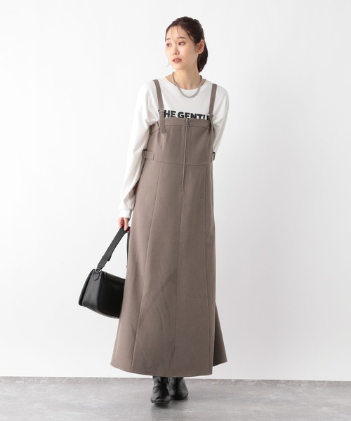 GLOBAL WORK（グローバルワーク）の「MATINEE LINE/お手入れらくらくSET UPジャンパースカート/140452（ジャンパースカート・レディース・ライトベージュ/ブラウン/チャコール・FREE）」の13枚目の写真