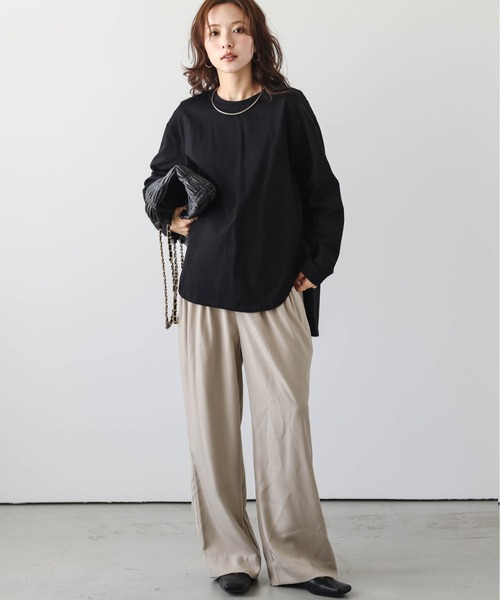 Lajour（ラジュール）の「コットンサイドスリットロングTシャツ（Tシャツ/カットソー・レディース・杢グレー/ホワイト/ブラック・フリー）」の3枚目の写真